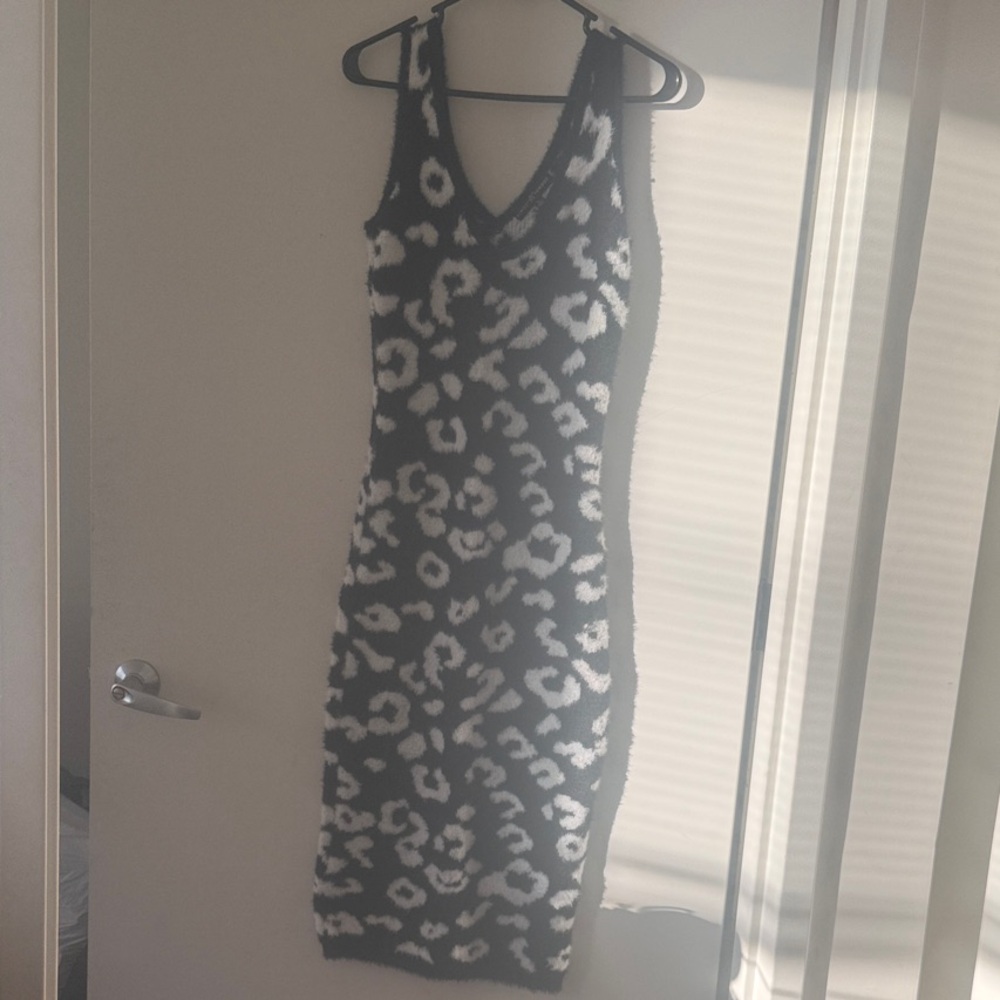 Almost Famous Black and White Fuzzy Knit Dress
